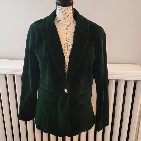 Deep Emerald Green Velvet Tailored Blazer for holidays, parties, events! Sz S - Picture 2 of 10